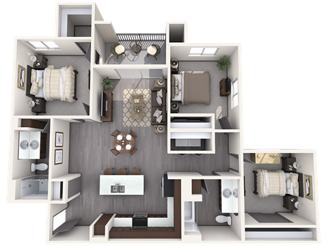 Floor plan for 3 beds, 2 baths, 1180 sqft